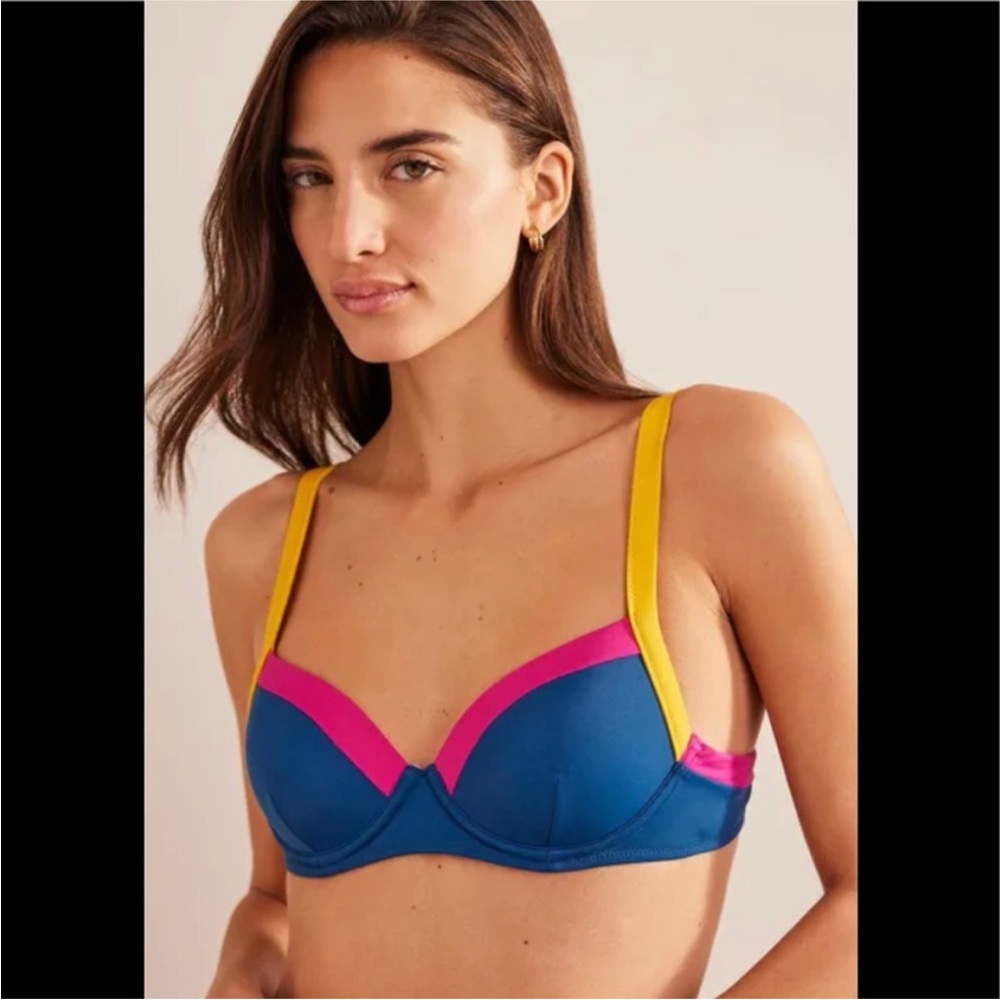 Boden Blue, Pink, and Yellow Colorblock Swimsuit Top 34C NWT